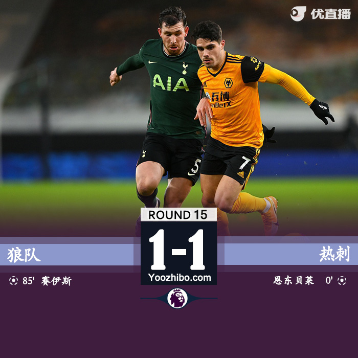 英超简报：热刺1-1狼队 恩东贝莱闪击赛斯救主