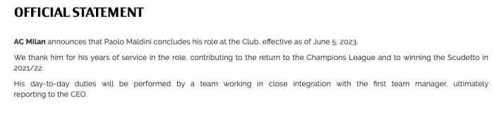 米兰官宣解雇技术总监马尔蒂尼，多位核心或负气离队