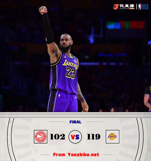湖人119-102轻取老鹰 詹姆斯30+场次历史第一 浓眉18+19