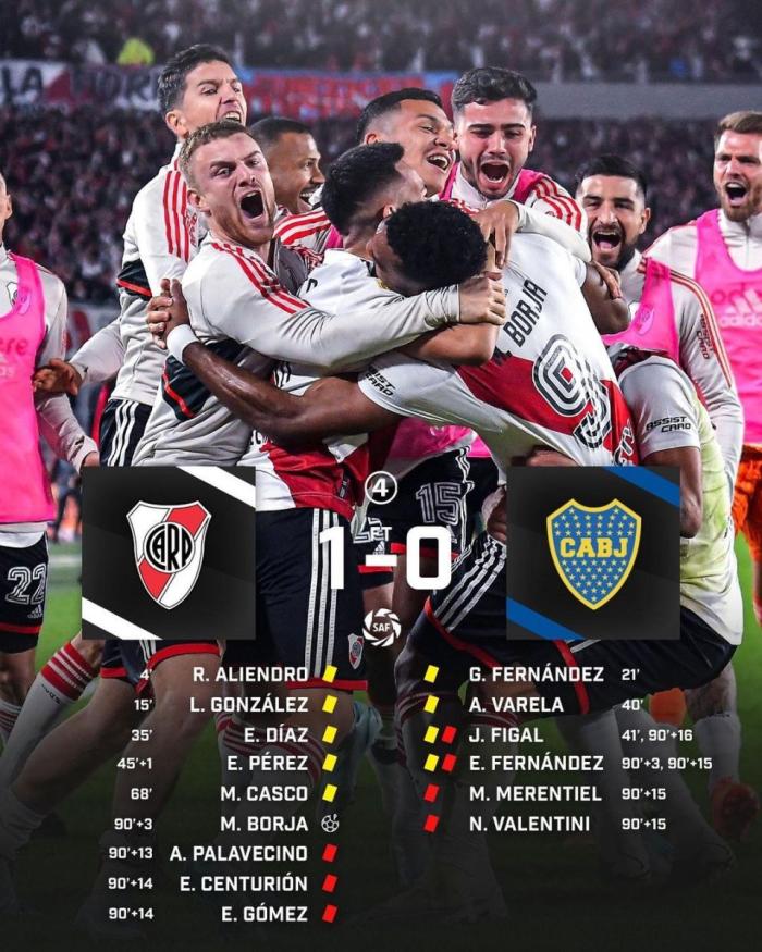 全球最火爆德比：9黄7红+未完场就群殴！河床点杀博卡引近9万人狂欢