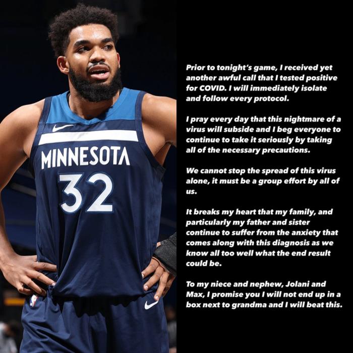 NBA最惨第一人！唐斯宣布确诊+亲友7人去世：我保证会战胜病魔