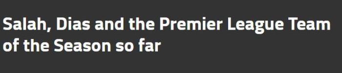 Goal英超半程最佳阵：萨拉赫、拉姆斯代尔领衔