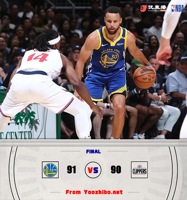 勇士91-90险胜快船 沃特斯绝杀 库里8中2得9分 哈登13+8