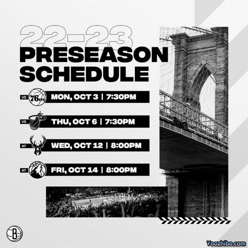 2022-23赛季NBA季前赛篮网队赛程一览