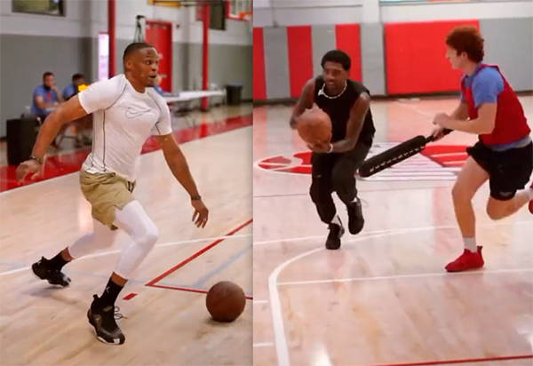 欧文威少合练曝光！两大明星控卫罕见相聚 神龟暴扣挂框露出笑容