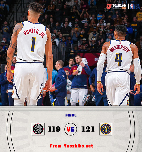 掘金121-119险胜猛龙 <a href=/qiuxing24zb/lanqiuzhibo/130.html target=_blank class=infotextkey>约基奇</a>28+14+13 威少21+6+6 迪克26+5