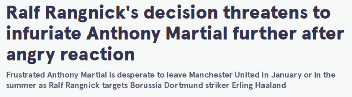 镜报：马夏尔对常让他换号感到不满，希望冬窗离队