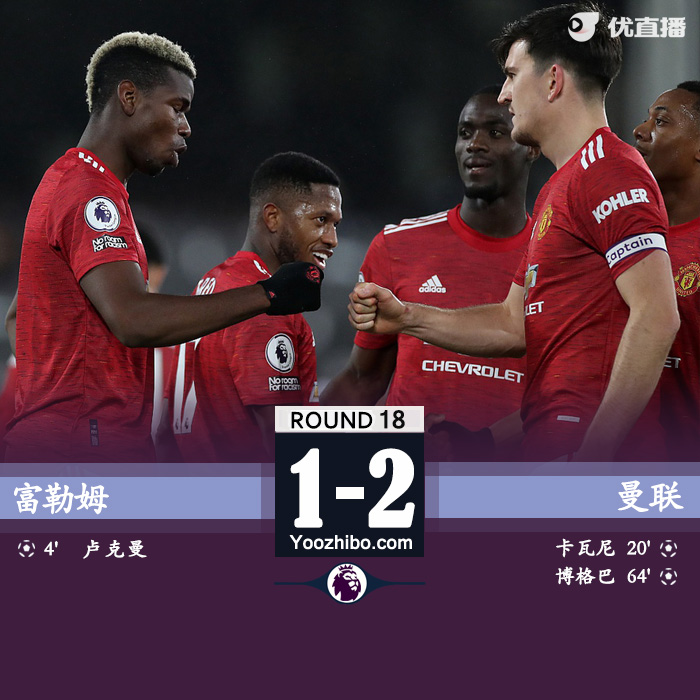曼联2-1逆转富勒姆居榜首 卡瓦尼破门博格巴世界波