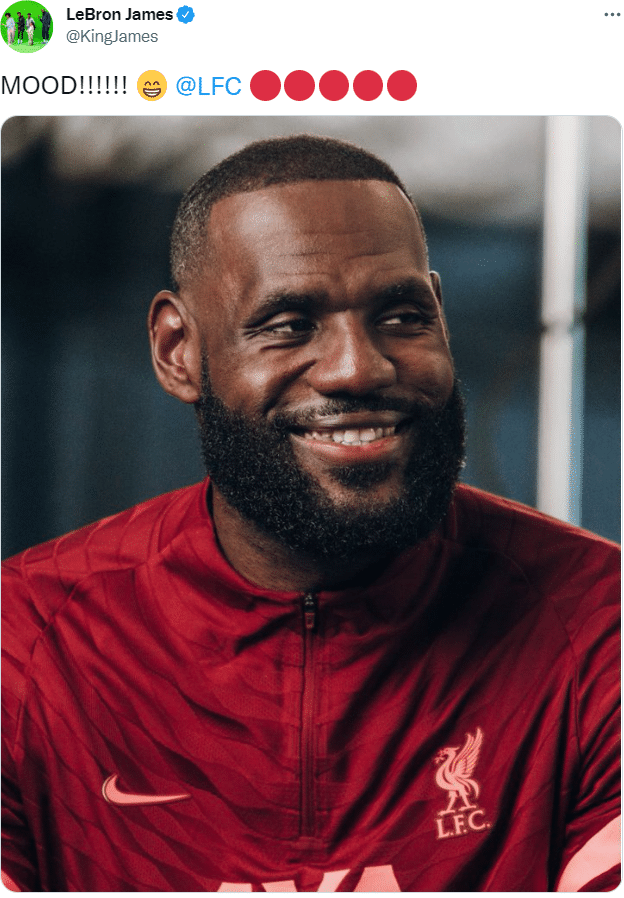 利物浦进欧冠决赛，股东詹姆斯发文：心情真不错！