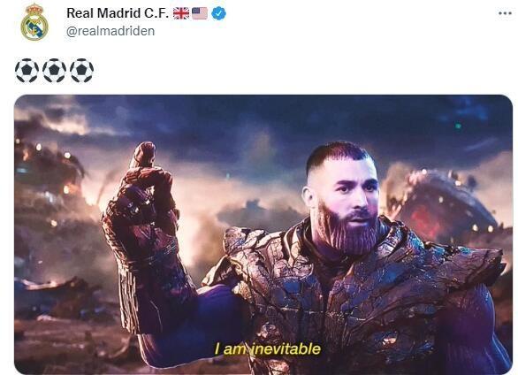 皇马官推晒本泽马戴无限手套：我就是天命！