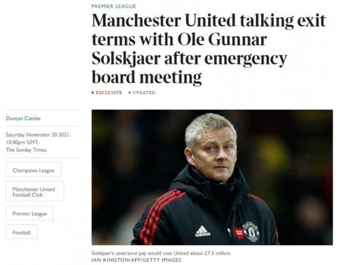 泰晤士报：索帅将得到750万英镑的解约金