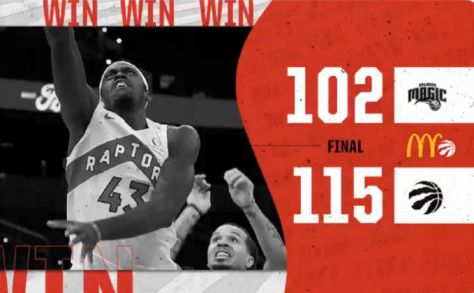 猛龙115-102拆穿魔术 西亚卡姆30+10 武切维奇15+14