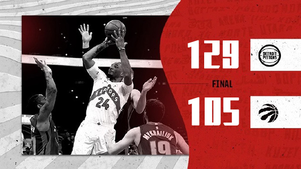 活塞129-105大胜猛龙 艾灵顿25分 鲍威尔36分 史密斯普拉姆利均三双