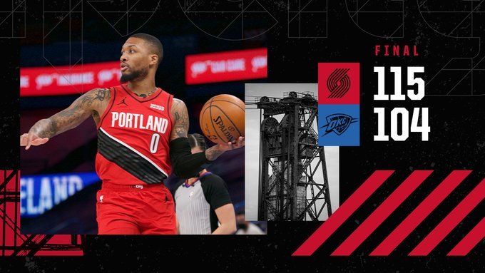 开拓者115-104力克雷霆 利拉德31+7+10 多特23+6