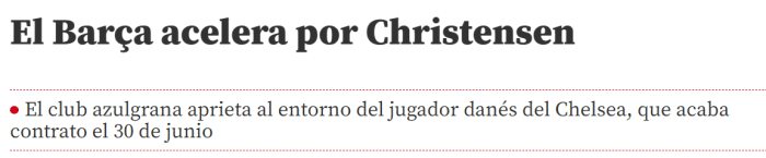 世体：巴萨加快与克里斯滕森谈判的步伐