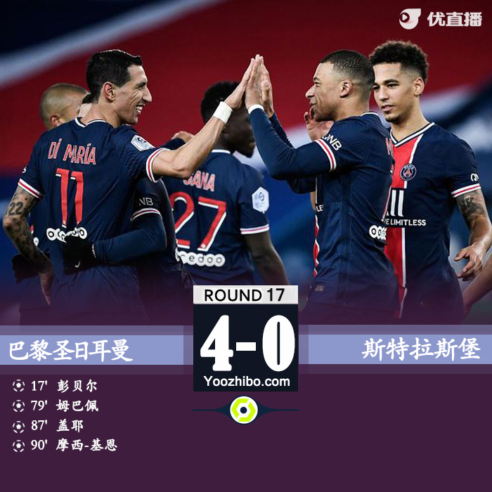 法甲简报：巴黎圣日耳曼4-0斯特拉斯堡 姆巴佩建功盖耶世界波
