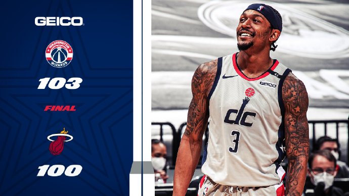 奇才103-100险胜热火 比尔32+9 巴特勒19+8+9