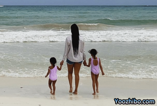 想念科比！瓦妮莎晒女儿结伴出游，大女儿牵着两个妹妹眺望海边
