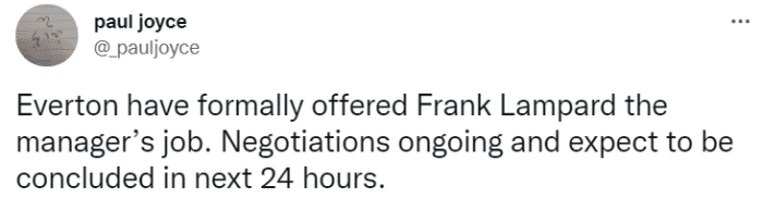 记者：埃弗顿即将官宣兰帕德成为新任主帅