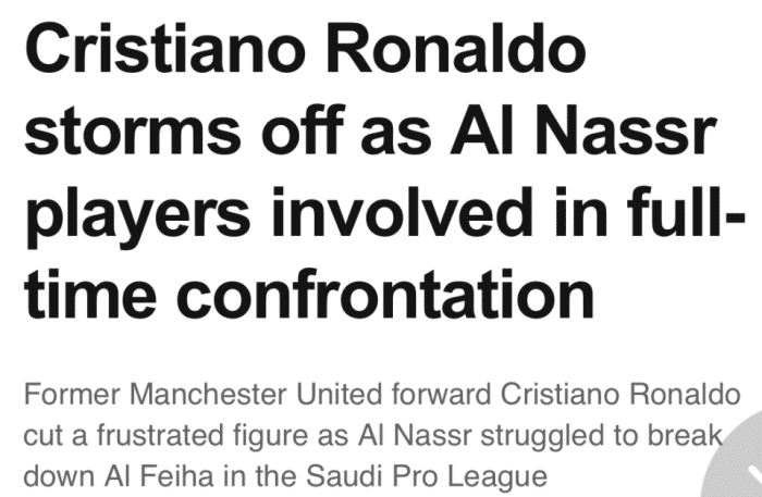 C罗赛后又发火！指责对手消极比赛+拖延时间，怒摘队长袖标径直离场