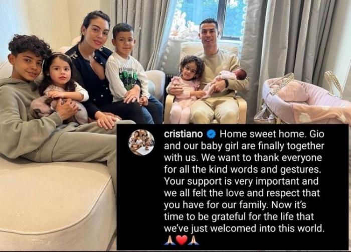 C罗晒全家福：感谢大家的支持，我们感受到了爱