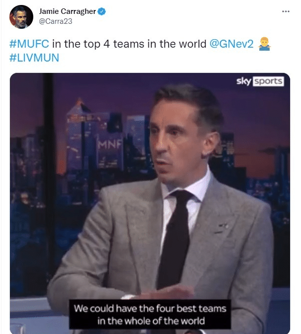 内维尔赛季初称曼联世界前四，遭卡拉格鞭尸