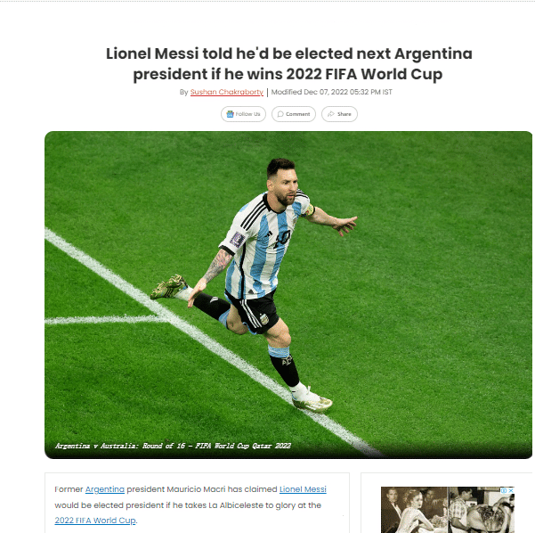 阿根廷前总统：若梅西赢得世界杯 明年选他当总统