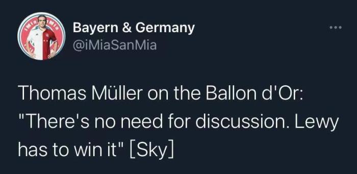 穆勒：没有讨论的必要，莱万必须拿金球奖