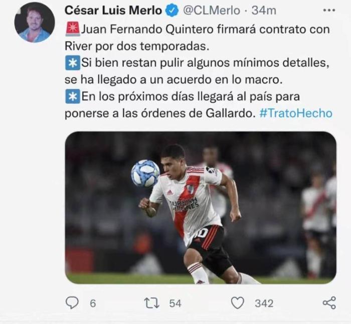 记者：金特罗将和河床签约两年