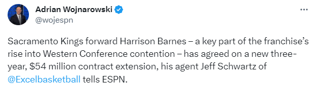 3年5400万美元！曝国王续约巴恩斯 未来再助福克斯小萨冲季后赛