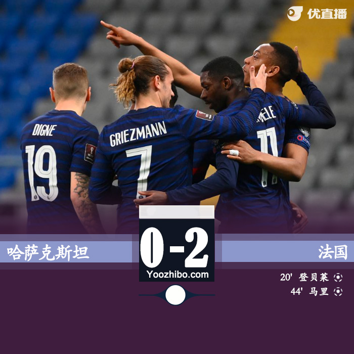 法国2-0哈萨克斯坦获首胜 登贝莱建功姆巴佩失点