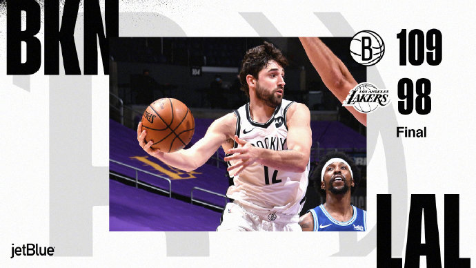 篮网109-98轻取湖人 哈登23+11 詹姆斯32+8+7&35000分里程碑