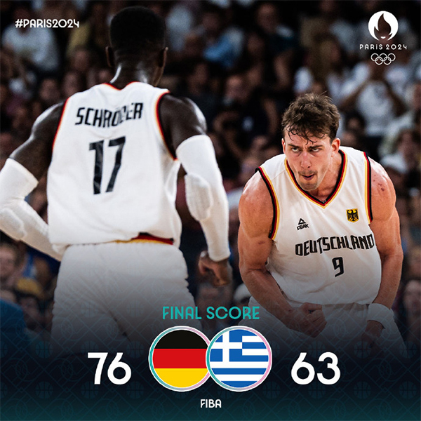 德国76-63战胜希腊进四强！小瓦格纳18分 施罗德13+8 字母哥22分