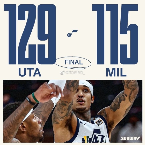 爵士129-115轻取雄鹿 米切尔26+8 戈贝尔27+12 字母哥29+15