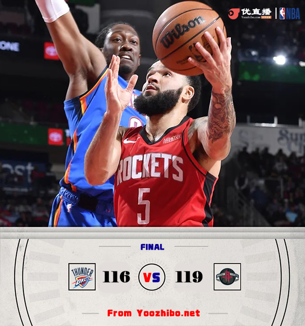 火箭119-116复仇雷霆 范弗里特38分 狄龙关键球权+压哨 亚历山大32+8