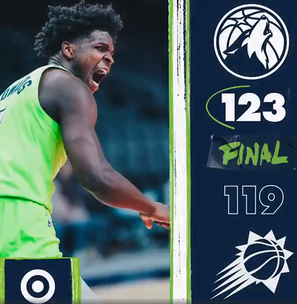 森林狼123-119战胜太阳 爱德华兹42+7 唐斯41+10+8