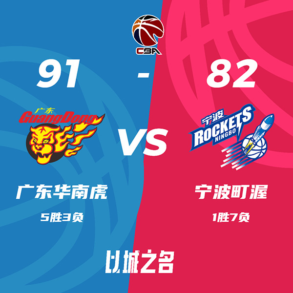 广东91-82击退宁波 沃特斯31+8+8 阿尔斯兰21+5+10