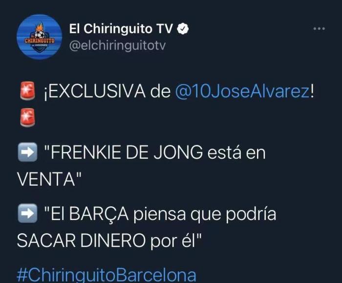 六台：巴萨正在认真考虑出售德容