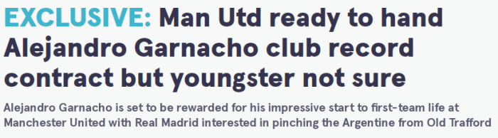 镜报：曼联希望与加纳乔续约8年，周薪3.2万镑