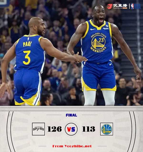 马刺126-113击败勇士 克莱27分 库明加26分 凯尔登22+11