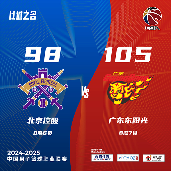 广东105-98逆转胜北控 徐杰32+11 莫兰德12+10+8 特莱斯25+9