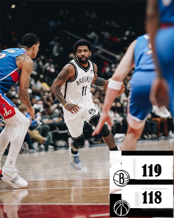 篮网138-112险胜奇才 欧文30+7 哈登18+8+9 阿德27+6