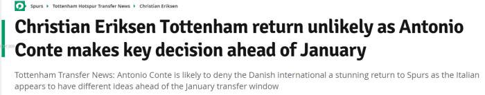 迪马济奥：埃里克森不太可能回到热刺