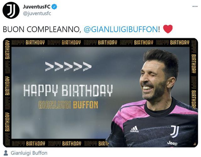 布冯喜迎43岁生日，尤文官推送祝福