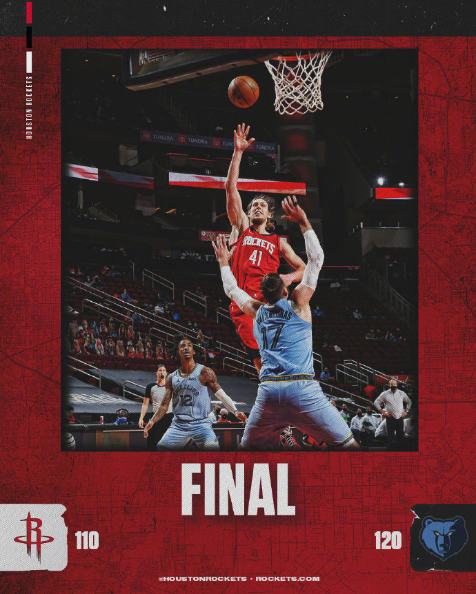 灰熊120-110战胜火箭 瓦兰30+15 梅尔顿23分 奥利尼克25+9