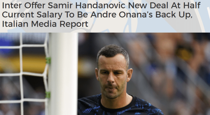 米体：国米愿意与汉达续约，但要降薪一半+替补