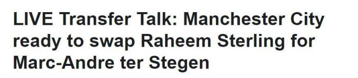 国家报：曼城想用斯特林交换特尔施特根