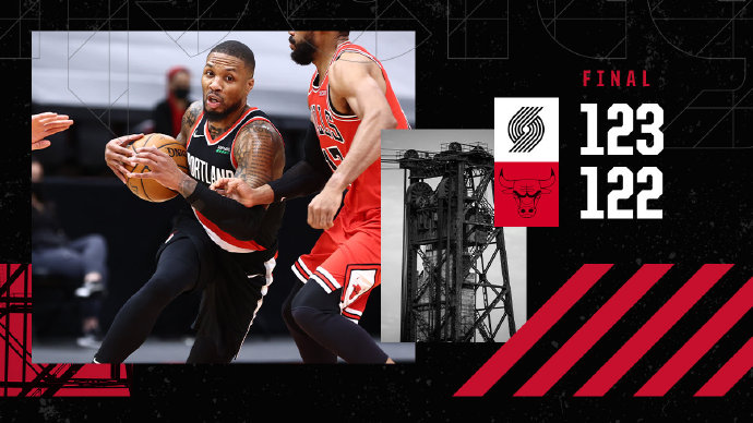 开拓者123-122险胜公牛 利拉德44+5+9&绝杀 马尔卡宁31+6