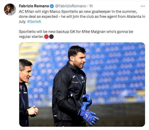 罗马诺：AC米兰将在夏窗免签亚特兰大斯波蒂耶洛