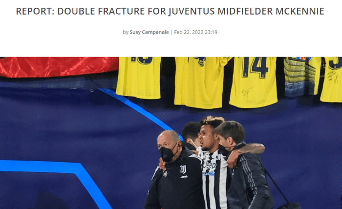 多家意媒：麦肯尼第二第三跖骨骨折，恐缺阵两个月